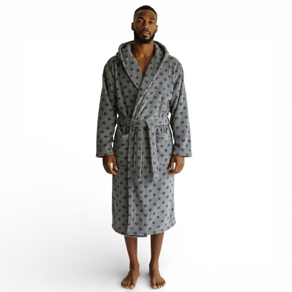 True Religion Men's Plush Robe Pockets Charcoal Monogram Christmas Gift Him NWT - Picture 1 of 13